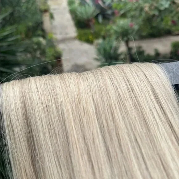 28” Human Hair Blend Wrap Around Ponytail – Silk Straight, Natural Ash Blonde - Picture 3 of 10